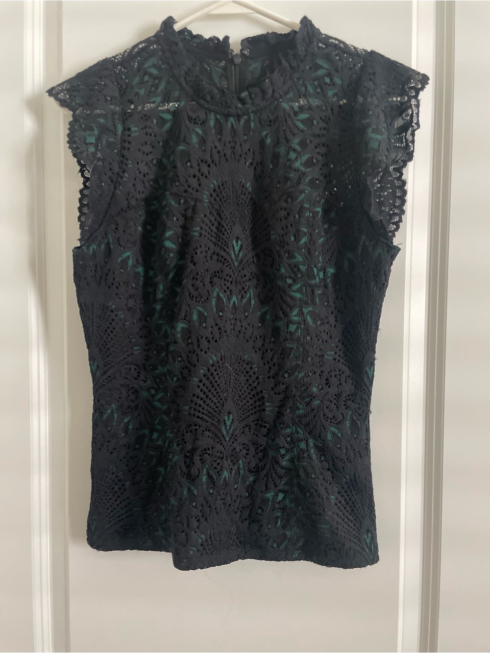 White House Black Market Black lace overlay top